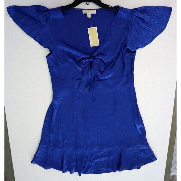 MICHAEL Michael Kors Women Sz 10 Royal Blue Zebra Print Jacquard Tie Dress - Picture 2 of 16